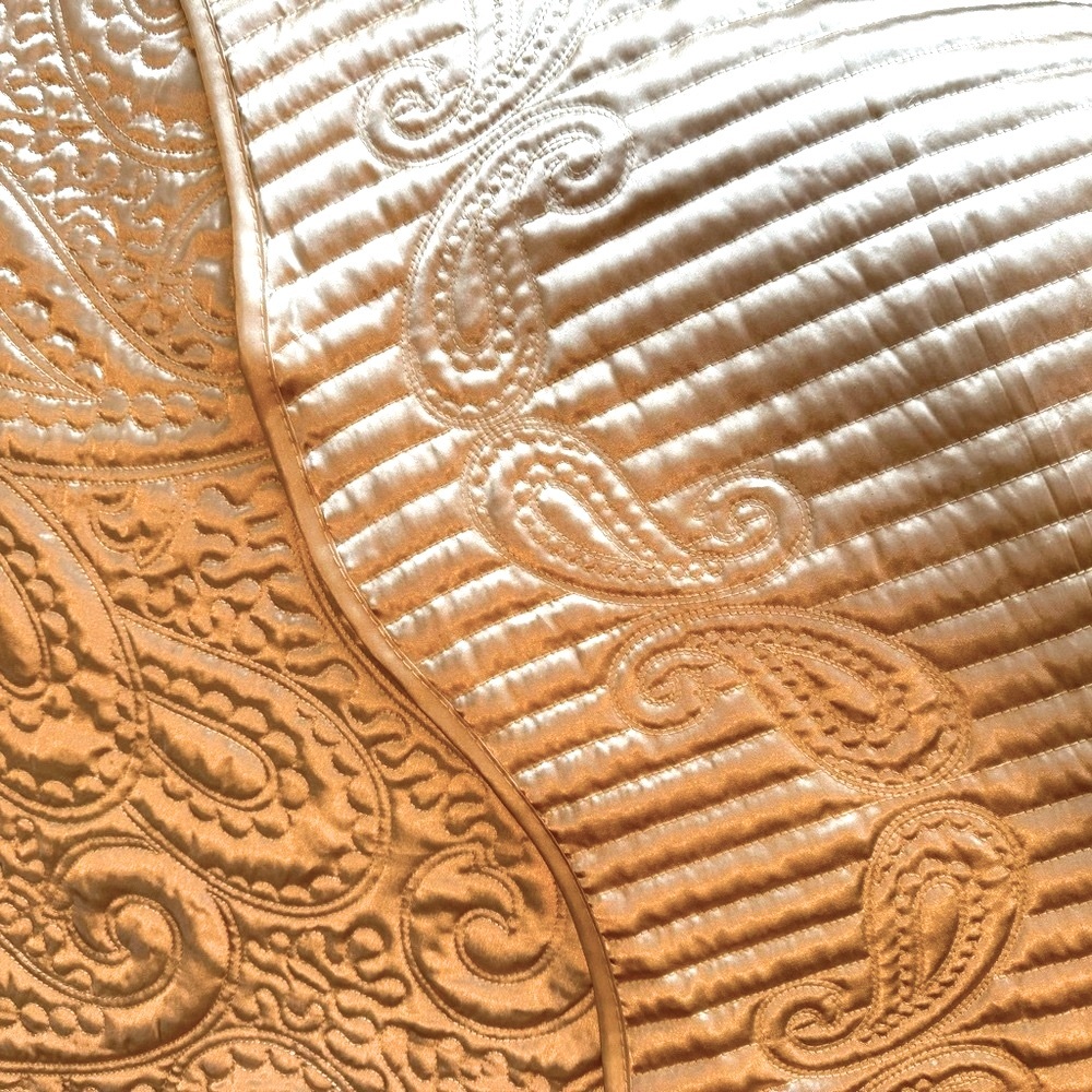 Serenta Quilted Satin Coverlet/Spread - Oversized - Gold - Picture 7 of 11